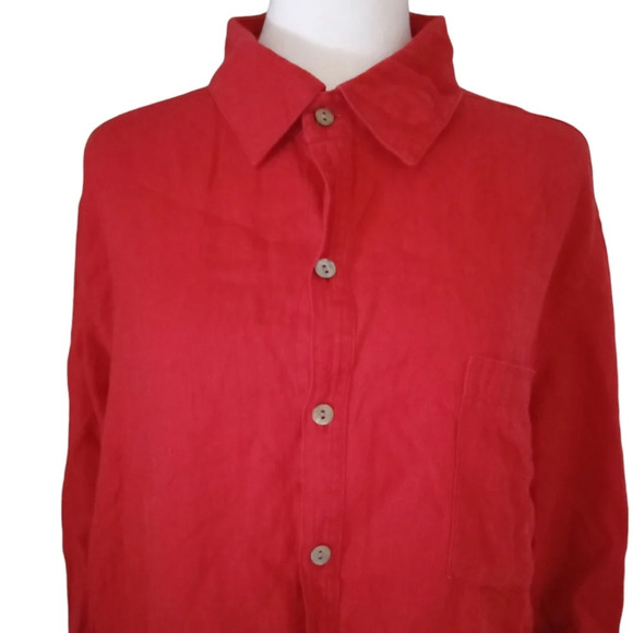 Chico's Women's Red 100% Linen Button Up Long Sleeve Blouse Size 3 XL - Picture 3 of 7